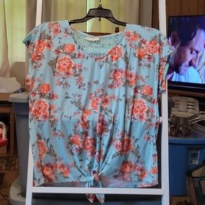 Aqua floral & lace top XL